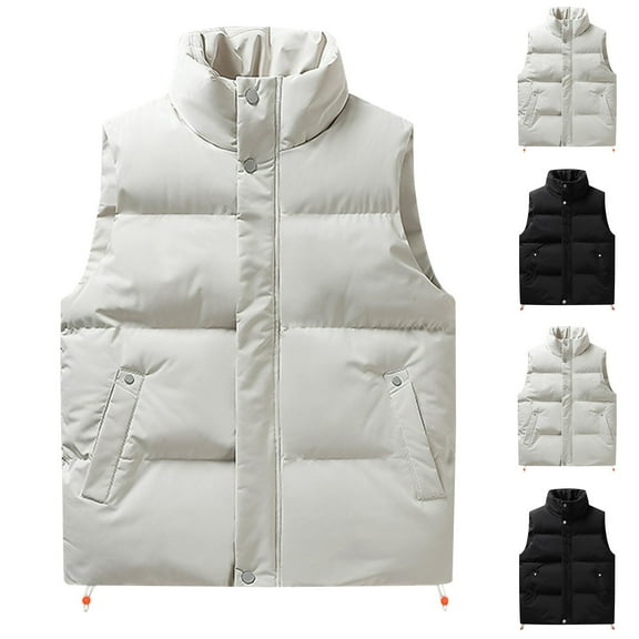 BiZtdJrK Men's Big and Tall Puffer Vests Solid Color Casual Sleeveless Windproof Vest Jacket Outdoor Lightweight Winter Outwear with Pockets Back To School Sales White XXL