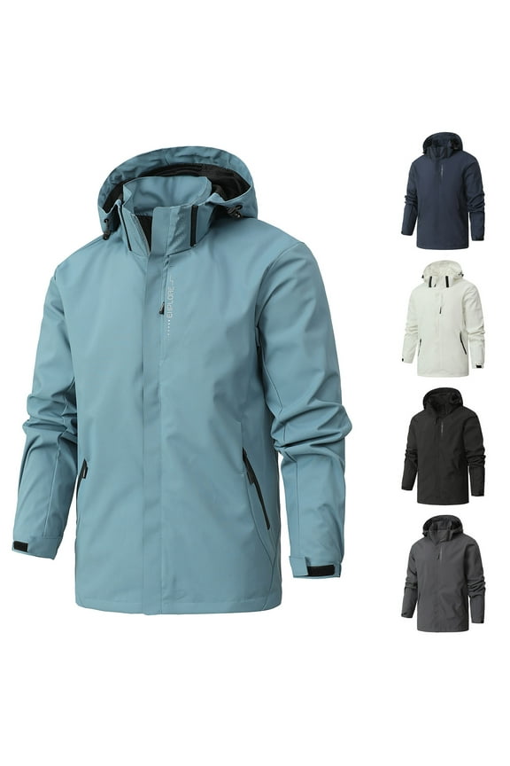 Men's Big and Tall Rain Jackets Waterproof Cycling Running Detachable Hood Raincoat Full Zip Casual Lightweight Fall Thin Coat with Pockets Y-Sky Blue#mens jackets XL