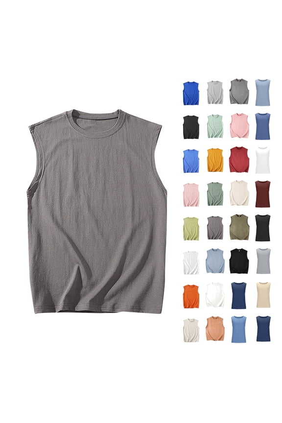 Men's Big and Tall Cotton Tank Shirts Solid Sleeveless Gym Training Shirts Loose Comfy Casual Tank Top White XXXXL
