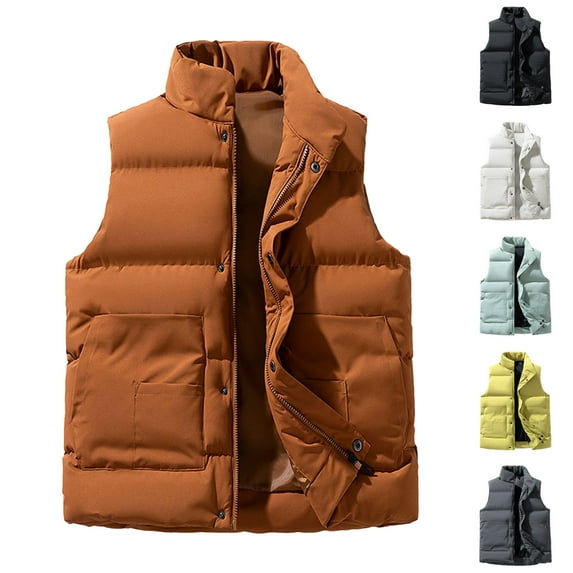BiZtdJrK Men's Big and Tall Cotton Vest Stand Collar Zip Up Sleeveless Puffer Jackets Outdoor Warm Winter Vests with Pockets Yellow L