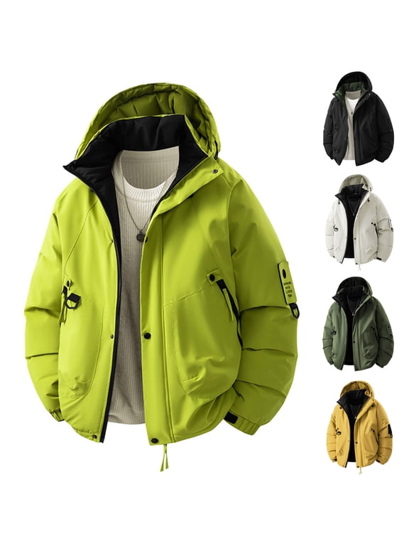 Men's Big and Tall Hooded Jackets Zip Up Long Sleeve Winter Cotton Jacket Camping Mountain Outdoor Coats with Zipper Pockets Black L