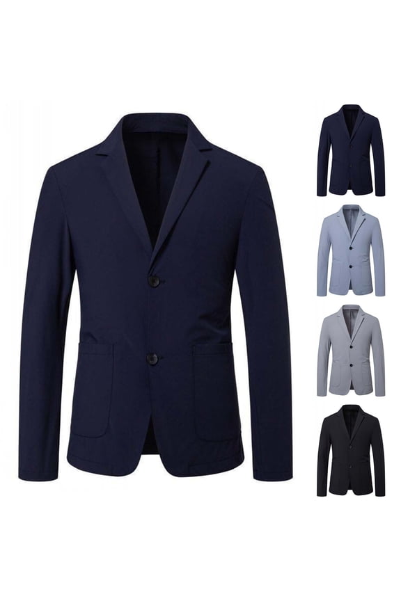 Men's Big and Tall Solid Suit Jackets Notched Lapel Two Buttons Long Sleeve Blazers Business Office Work Dress Coats with Pockets Navy XXXXL