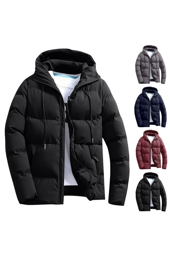 Men's Big and Tall Warm Coats Full Zip Long Sleeve Qulited Puffer Jacket Drawstring Hooded Winter Jackets with Pockets Gray XXL