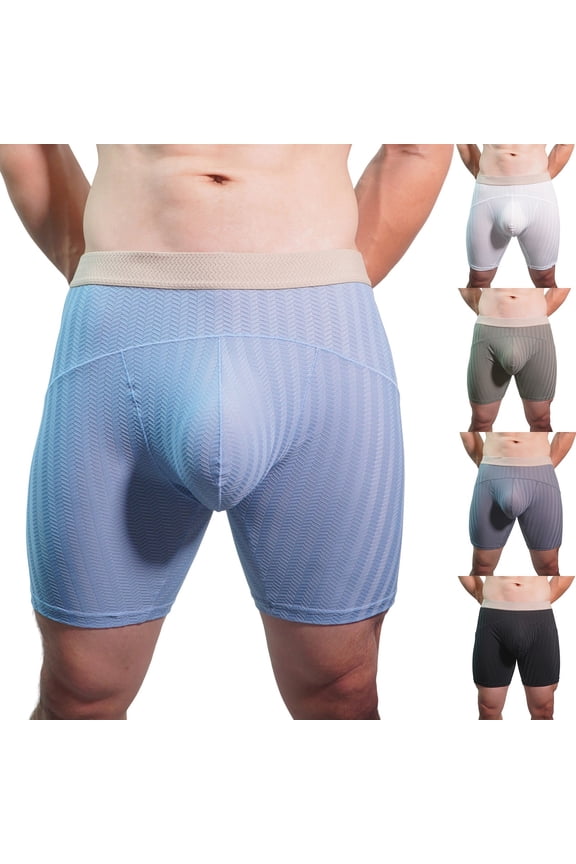 Men's Breathable Boxer Briefs Mid Waist Long Leg Sport Underwear Lightweight Stretch Solid Color Boxers Flat Cornered Shorts with Bulge Pouch Green M