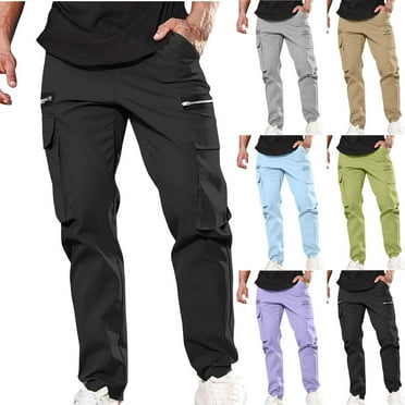 BiZtdJrK Men's Cargo Pants with Multi Pockets Casual Drawstring Elastic Waist Straight Pants Solid Work Trousers Outdoor Hiking Sweatpants 90% off Clearance Sale Army Green 3XL