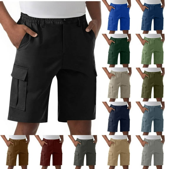 BiZtdJrK Men's Cargo Shorts 9" Inseam Casual Knee Length Hiking Short Pants Relaxed Fit Work Shorts with Multi-Pockets, Khaki, M