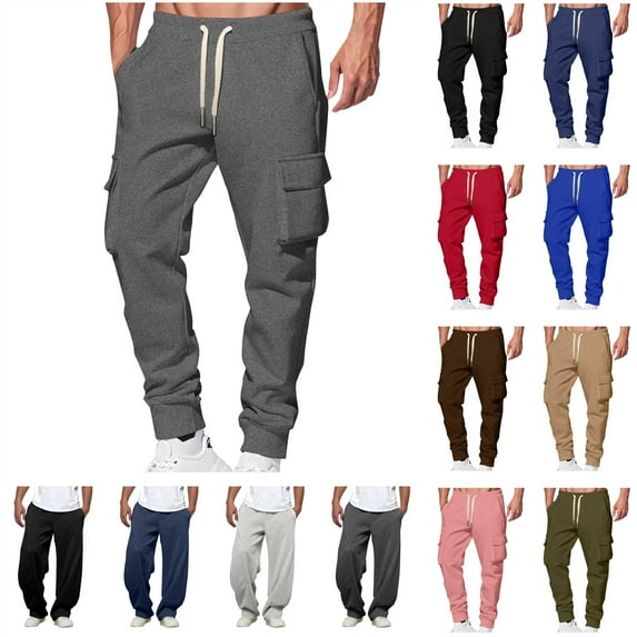 BiZtdJrK Men's Cargo Sweatpants Loose Comfy Drawstring Casual Jogger Pants Outdoor Running Workout Gym Trousers with Pockets, Black, S