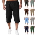 thumbnail image 1 of BiZtdJrK Men's Casual Cotton Linen Beach Short Pants Solid Color Drawstring Elastic Waist Sweat Shorts 2025 Summer Capris Fashion Vacation Outfits Blue Sale of The Day, 1 of 7
