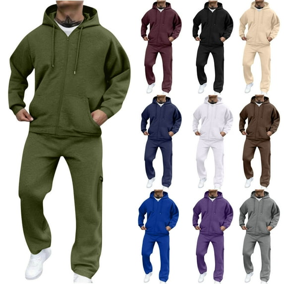 BiZtdJrK Men's Casual Sets Drawstring Zip Up Long Sleeve Hoodie Sweatshirts and Sweatpants 2 Piece Outfits Loose Fit Solid Fall Sweatsuit with Pockets Beige S