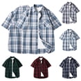 thumbnail image 1 of BiZtdJrK Men's Casual Short Sleeve Button Down Plaid Shirt Regular Fit Lapel Collar Dress Shirts Summer Lightweight Work Tops with Chest Pocket Blue M, 1 of 5