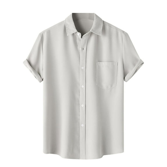 BiZtdJrK Men's Casual Short Sleeve Shirts Waffle Button Down Pocket Front Shirt Summer Loose Oversized Beach Tops Basic Solid Color Lapel Blouse Daily Deals of the Day Gray L