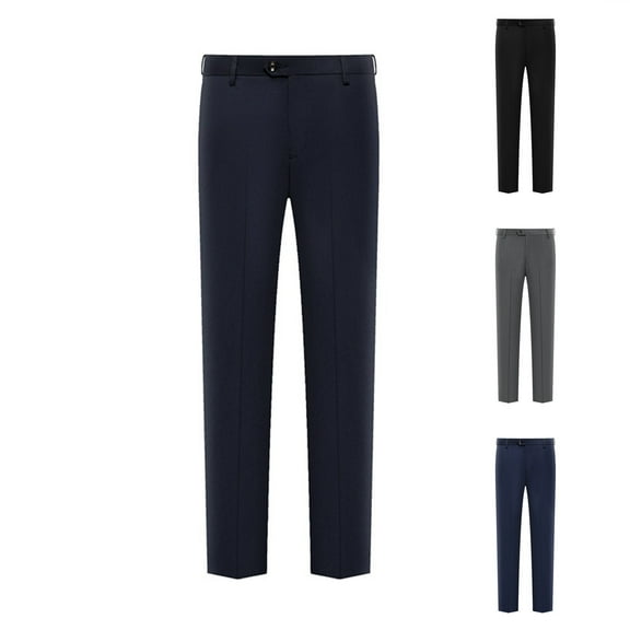 BiZtdJrK Men's Classic Fit Dress Pants Hidden Expandable Waist Straight Leg Dress Pant Solid Casual Work Pants with Pockets Dark Blue M