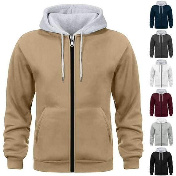 BiZtdJrK Men's Color Block Zip Up Hoodie Lightweight Long Sleeve Jacket for Gym & Street, Gray, S