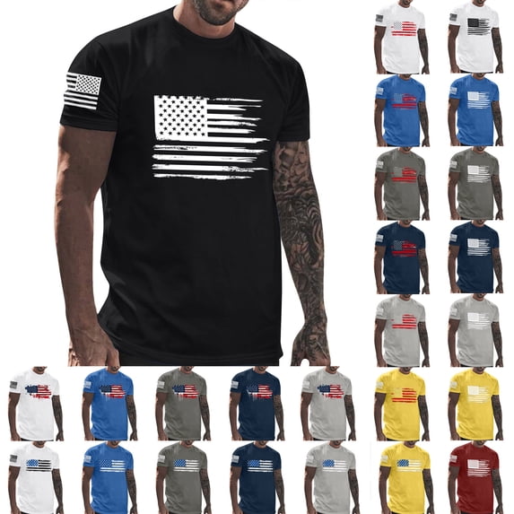 BiZtdJrK Men's Cotton Patriotic Tee Shirts American Flag Independence Day T Shirts Short Sleeve Regular Graphic Tees Wine XXL