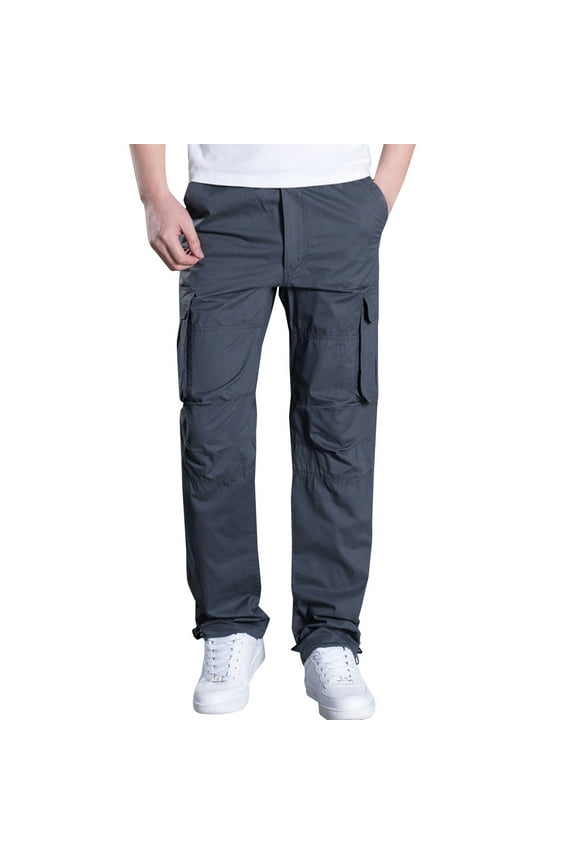 Men's Cotton Ripstop Cargo Pants Slim Fit Straight Leg Work Pants Lightweight Outdoor Casual Hiking Pants with Multi Pockets Gray S