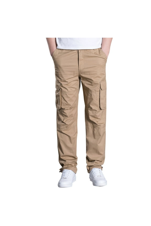 Men's Cotton Ripstop Cargo Pants Slim Fit Straight Leg Work Pants Lightweight Outdoor Casual Hiking Pants with Multi Pockets Khaki XXXL