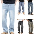 thumbnail image 1 of BiZtdJrK Men's Denim Cargo Pants Baggy Wide Leg Jeans with Multi Pockets Trendy Y2K Streetwear, Blue, 32, 1 of 10