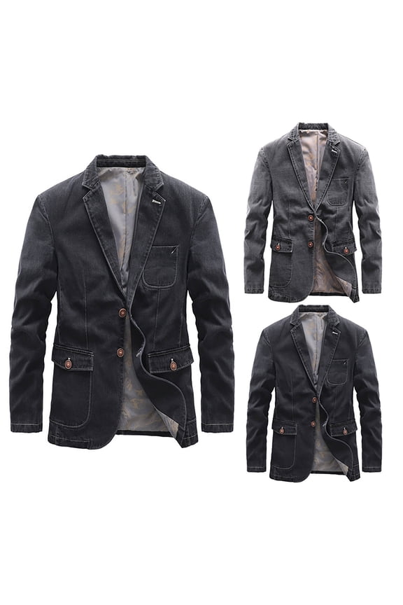 Men's Denim Sport Coat Two Button Notch Lapel Jean Blazer Jacket Vintage Casual Suit Jackets with Pockets Gray XL
