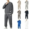 thumbnail image 1 of BiZtdJrK Men's Fall 2 Piece Tracksuits Casual Long Sleeve Crewneck Pullover Tops and Elastic Bottom Jogger Sweatpants Sweatsuits, Khaki, L, 1 of 4