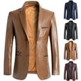 thumbnail image 1 of BiZtdJrK Men's Faux Leather Blazers Big and Tall Notched Collar 2 Button Sport Coat Slim Moto Suit Jackets with Zipper Pocket Wine XL, 1 of 4