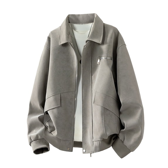 BiZtdJrK Men's Faux Leather Motorcycle Jackets Zip up Stand Collar Waterproof Jacket Casual Fall Coats with Pockets Gray,XL