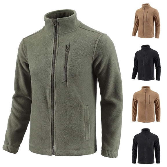 BiZtdJrK Men's Fleece Jackets Full Zip Up Long Sleeve Stand Collar Fall Winter Coats Outdoor Warm Hiking Outerwear with Pockets, Black, M
