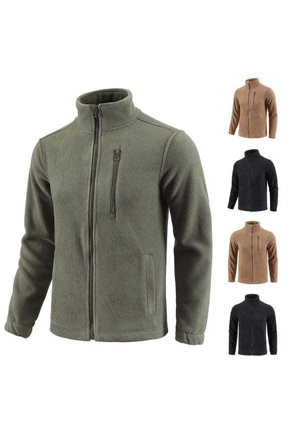 BiZtdJrK Men's Fleece Jackets Full Zip Up Long Sleeve Stand Collar Fall Winter Coats Outdoor Warm Hiking Outerwear with Pockets, Black, S