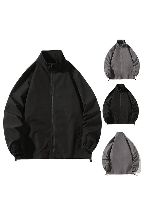 Men's Flight Jacket Casual Lightweight Windbreaker Jackets Zipper Long Sleeve Sport Coat Outdoor Waterproof Fishing Jackets Clearance Items Dark Gray L