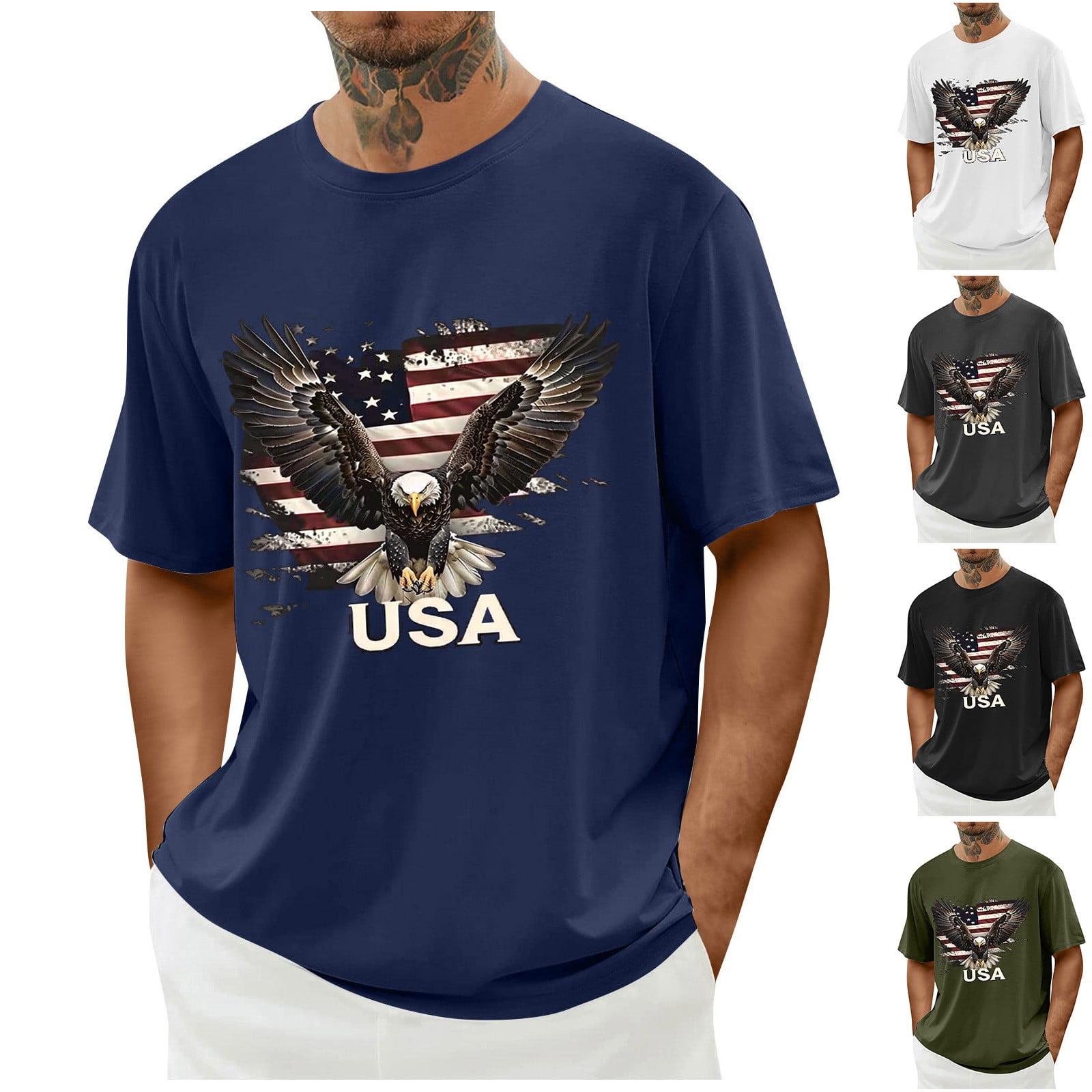 BiZtdJrK Men's Fourth July Tees USA Flag and Eagle Graphic T Shirts ...