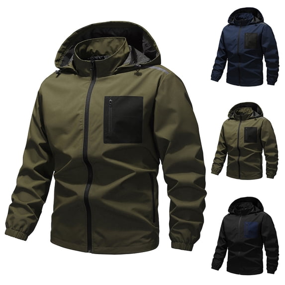 BiZtdJrK Men's Full Zip Casual Jackets with Detachable Hood Fall Winter Long Sleeve Hooded Jacket with Pockets, Dark Blue, XL