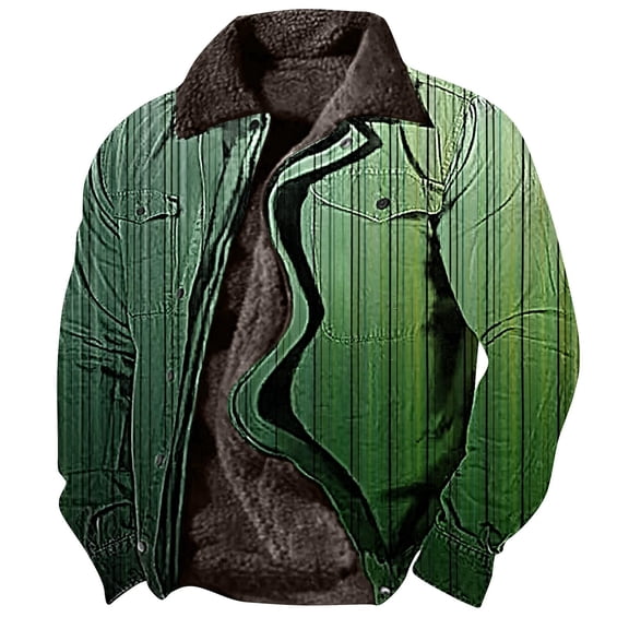 BiZtdJrK Men's Full Zip Jacket Fleece Lined Winter Thickened Warm Coat Gradient Print Long Sleeve Casual Jackets with Pockets Todays Daily Sales Army Green S