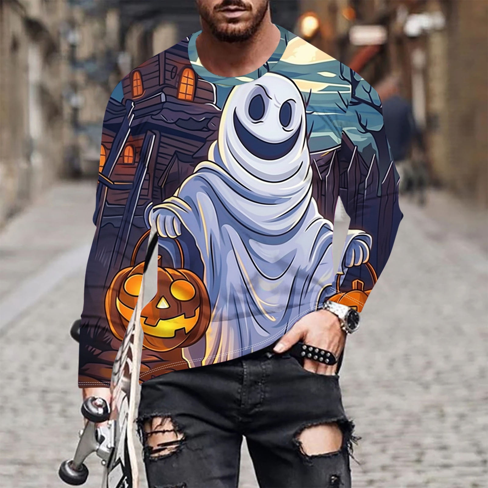 ROMWE Goth Men Spider Print Crew Neck Tee For Halloween, School | SHEIN A