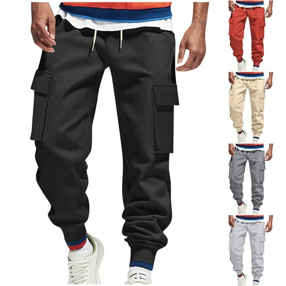 BiZtdJrK Men's Gym Cargo Pants Drawstring Waist Sport Workout Joggers Regular Fit Stretch Hiking Pants with Multi Pockets Dark Gray XXL