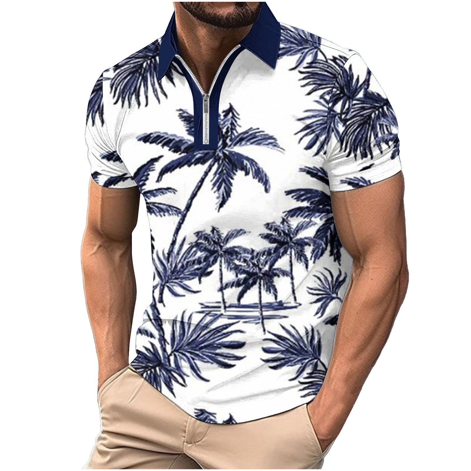 BiZtdJrK Men's Hawaiian Polos Shirts Quarter Zip Golf Polos