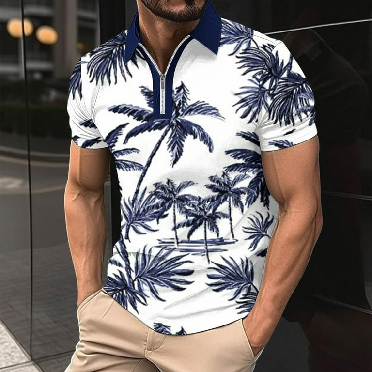 BiZtdJrK Men's Hawaiian Polo Shirts Quarter Zip Golf Polos