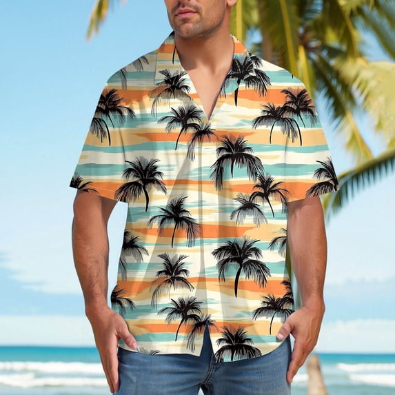 BiZtdJrK Men's Hawaiian Print Shirt Tropical Floral Fashion Travel Vacation Shirts Big and Tall Short Sleeve Button Down Collared Tops Yellow S
