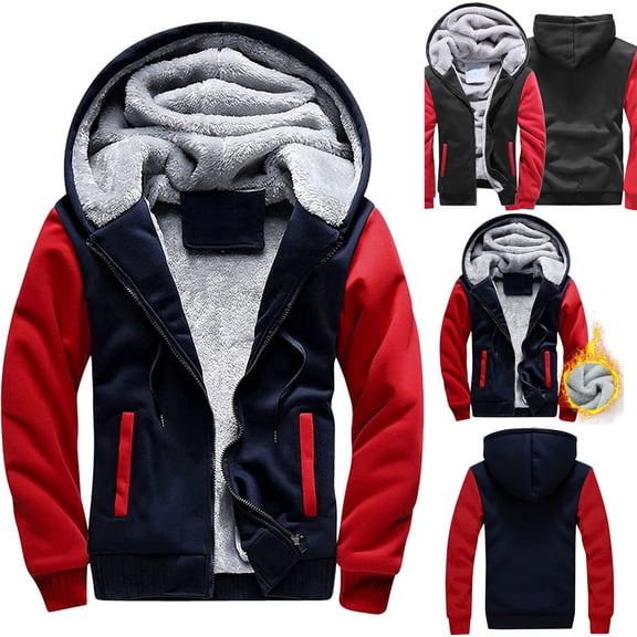 BiZtdJrK Men's Heavyweight Fleece Hoodie Color Block Long Sleeve Zipper Sweatshirt Jacket Big and Tall Fashion Winter Coat with Pockets Black XXXXL