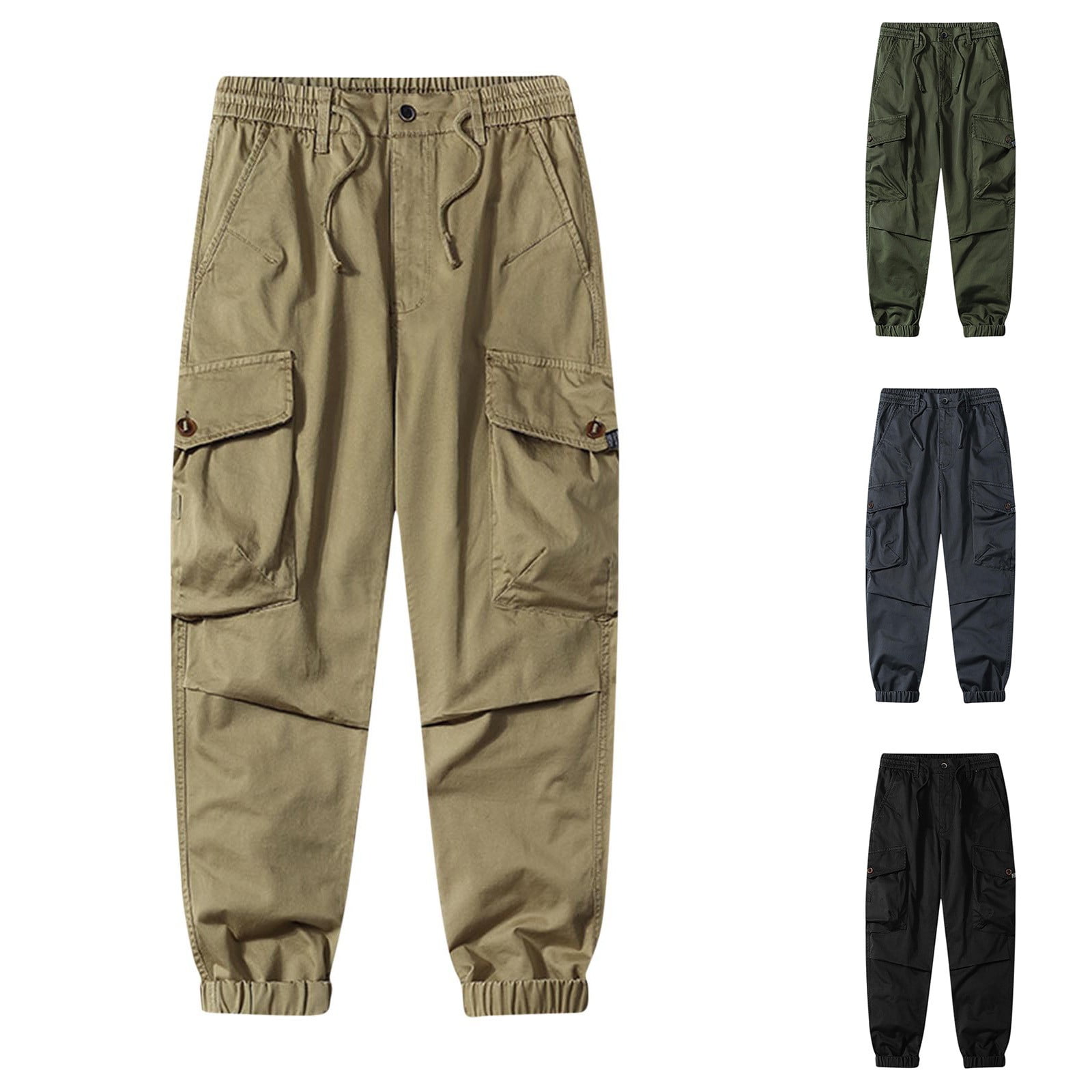 BiZtdJrK Men's Hiking Cargo Pants Cotton Solid Casual Straight