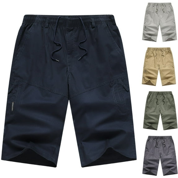 BiZtdJrK Men's Hiking Cargo Shorts Drawstring Waist Cotton Shorts Solid Casual Sweat Shorts Summer Lightweight Shorts with Pockets Army Green XXXXXL