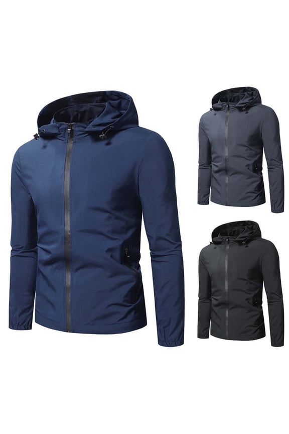 Men's Hooded Waterproof Jacket Long Sleeve Zipper Windbreaker Jackets Casual Lightweight Running Jacket with Removable Hood Gray XXXXL