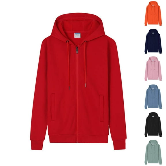 BiZtdJrK Men's Light Weight Zip Up Hoodies Oversized Long Sleeve Jacket Casual Solid Drawstring Hooded Sweatshirt with Pockets, Pink, L
