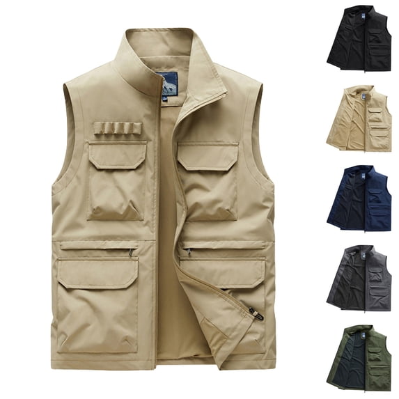 BiZtdJrK Men's Lightweight Quick Dry Fishing Vest Outdoor Work Safari Travel Photo Cargo Vests Jacket with Multi Pockets Dark Blue M