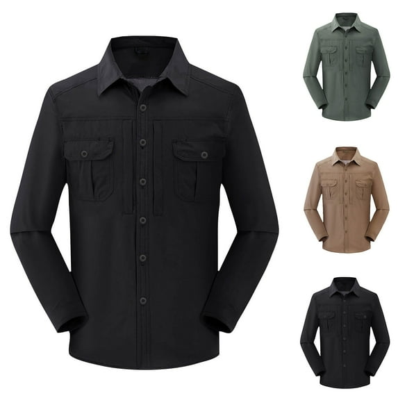 BiZtdJrK Men's Long Sleeve Hiking Shirts Lightweight Quick Dry Sun Protection Fishing Button Down Shirt Outdoor Safari Travel X-Khaki#Poncho Shirts for Men M