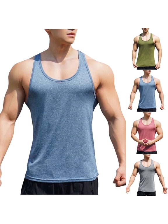Men's Muscle Workout Tank Tops Stringer Sleeveless Bodybuilding Fitness T-Shirts Round Neck Solid Casual Summer Tanks Gray XL