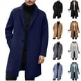 thumbnail image 1 of BiZtdJrK Men's Notched Collar Trench Coat Double Breasted Business Casual Long Blazer Wool Blend Winter Jackets with Pocket, Gray, M, 1 of 7