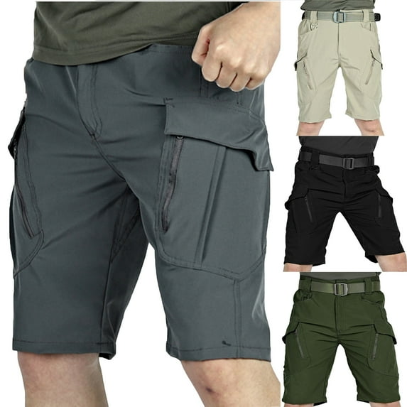 BiZtdJrK Men's Nylon Shorts Solid Waist Work Shorts Outdoor Tactical Athletic Shorts Lightweight Hiking Shorts with Multi Pockets Deals of The Day Khaki L