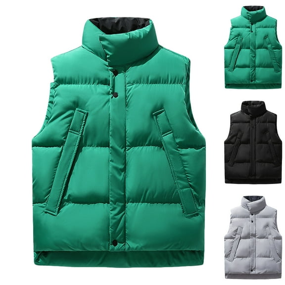 BiZtdJrK Men's Nylon Vest Solid Color Stand Collar Sleeveless Workwear Puffer Vests Winter Warm Windproof Vest Jacket with Pockets 90% Off Clearance Sale Green XXL