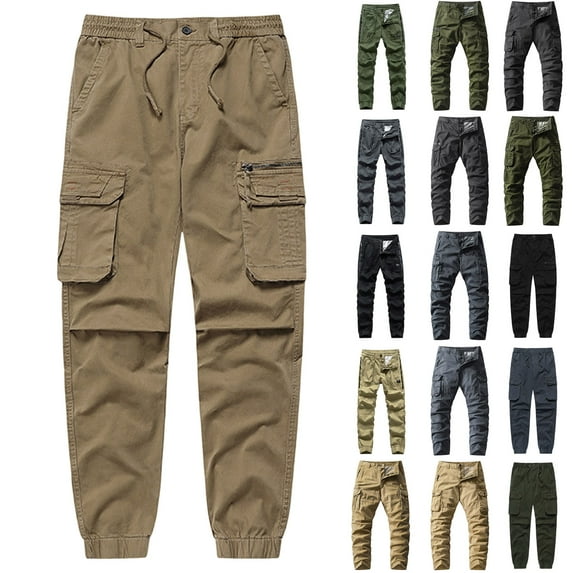BiZtdJrK Men's Outdoor Tactical Pants with Pockets Outdoor Straight Leg Hiking Cargo Pants Solid Color, Gray, S