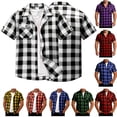 thumbnail image 1 of BiZtdJrK Men's Plaid Shirts Collared Short Sleeve T-Shirts Button Down Tshirts Basic Business Casual Tops with Pocket Blue L, 1 of 8