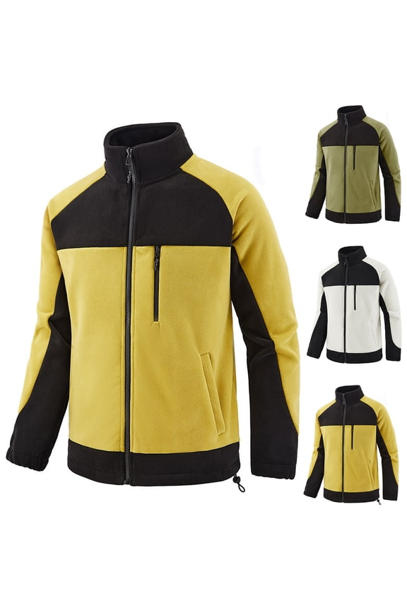 Men's Polar Fleece Jackets Big and Tall Long Sleeve Zipper Jacket Stand Collar Warm Winter Coat Outdoor Hiking Outerwear with Pockets Army Green XXXXL